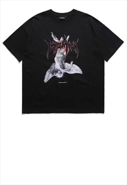 Fallen angel print t-shirt grunge tee Gothic top in black