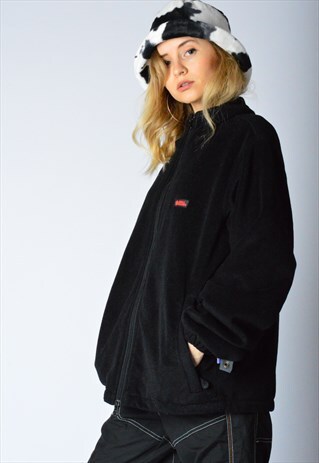 VINTAGE 90S BLACK MINIMALIST FLEECE JACKET