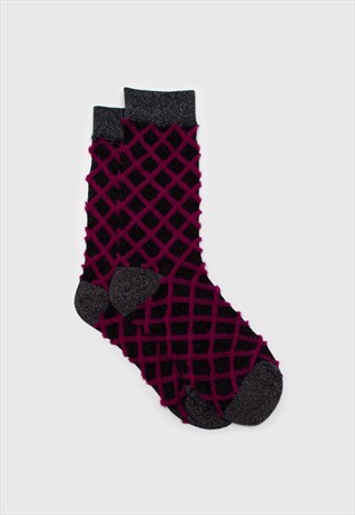 PURPLE FUZZY DIAMOND METALLIC SOCKS