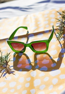 Matte Green Chunky Bevelled Square Sunglasses