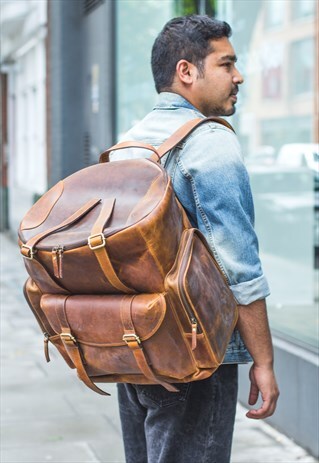 XL LUXURY LEATHER TRAVEL RUCKSACK (STRESSED BROWN)