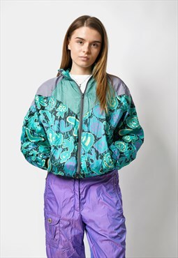 90s retro abstract windbreaker shell jacket green multi 
