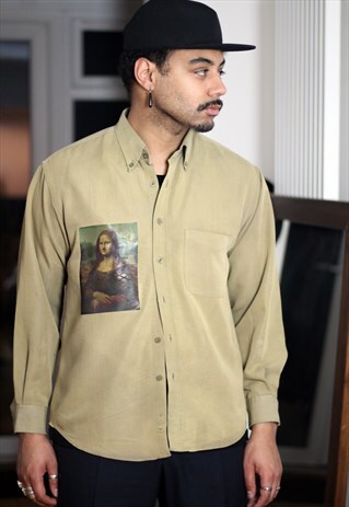 REWORKED VINTAGE MONA LISA TRANSPARENT PRINT SHIRT