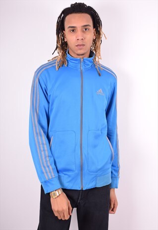 ADIDAS MENS VINTAGE TRACKSUIT TOP JACKET LARGE BLUE 90'S