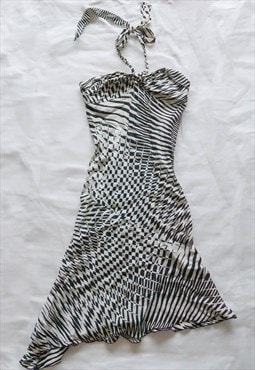 Vintage y2k glam Psychedelic Print Halter Midi Dress