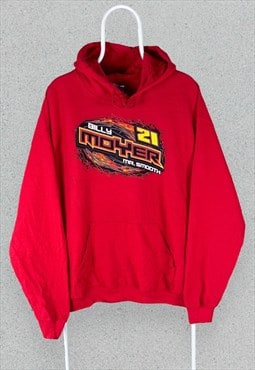 Vintage Nascar Red Hoodie Billy Moyer 21 Pullover Mens Large