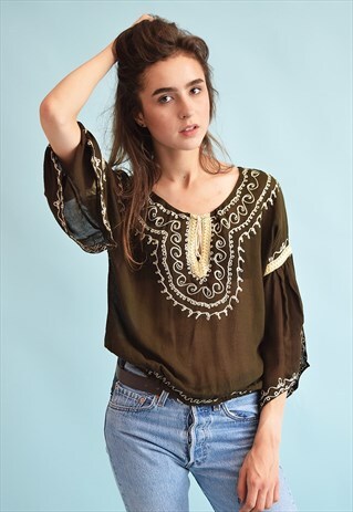 Y2K RETRO BOHO FESTIVAL EMBROIDERY OVERSIZED BLOUSE
