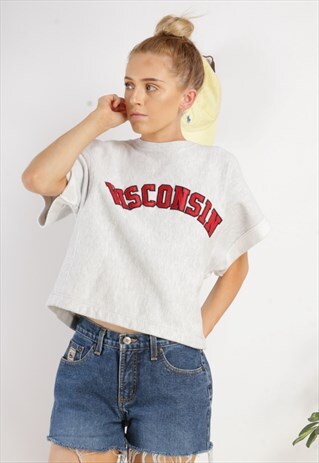 VINTAGE CHAMPION REWORKED CROP SWEATSHIRT IN GREY Z546