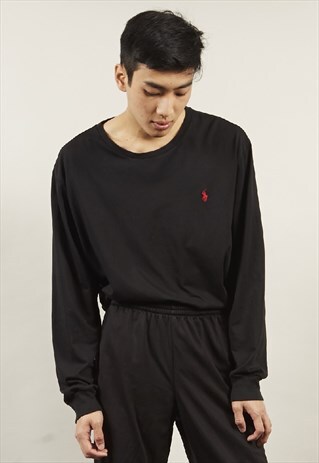 VINTAGE 90'S RALPH LAUREN BLACK LONG-SLEEVE POLO T-SHIRT