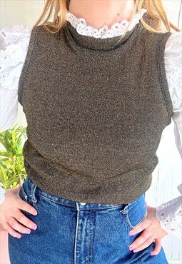 Vintage Brown & Gold Glitter 80's Pullover Top