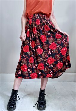 Vintage Early 90's Red Dark Floral Skirt