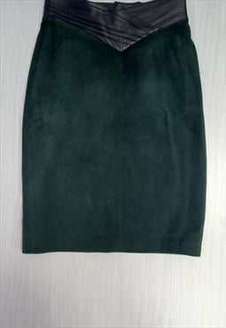 80's Vintage Modas Anabel Skirt Dark Green Suede