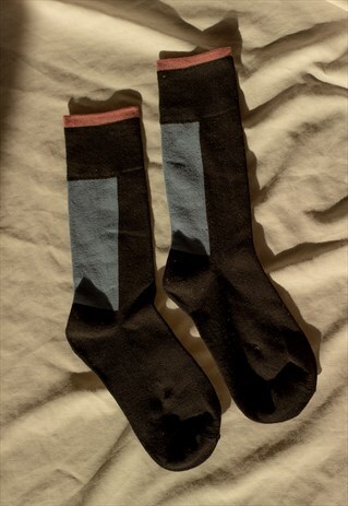 BLACK LONG LENGTH COLOUR BLOCK SOCKS