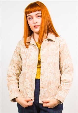 VINTAGE 90'S BEIGE FLORAL PATTERN TAPESTRY JACKET