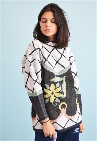 80'S RETRO ABSTRACT PATTERN KNIT JUMPER
