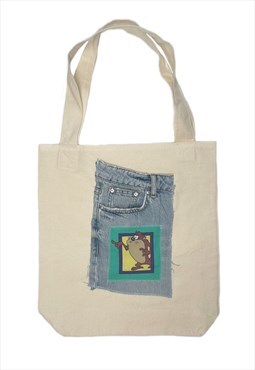 Taz Tasmanian Devil Denim Jean Pocket x Canvas Tote Bag