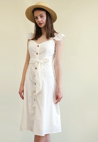 EMBROIDERY FRENCH DRESS GOING OUT HOLIDAY IN WHITE