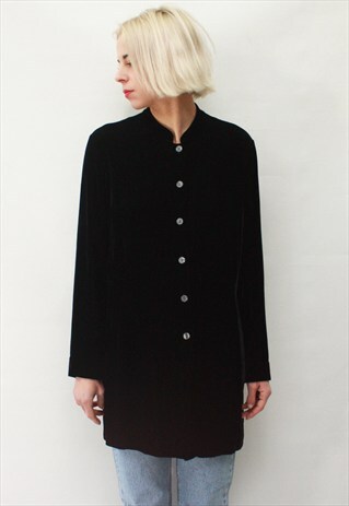 VINTAGE 80' AMAZING ELEGANT BLACK VELOUR SILK BLOUSE