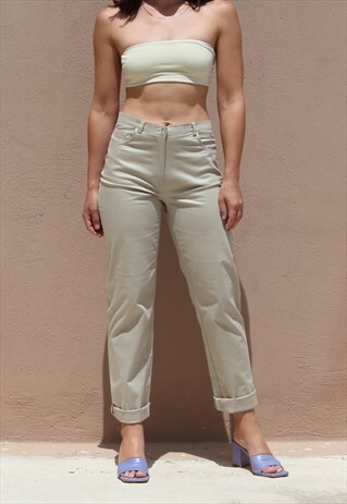 DEADSTOCK 90S GREENISH BEIGE CHIC HIGH WAIST CHIC PANTS