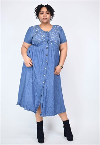 VINTAGE 90'S DENIM EMBROIDERED DRESS WITH BUTTONS
