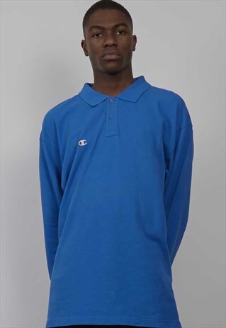 VINTAGE 90'S BRIGHT BLUE CHAMPION POLO SWEATER