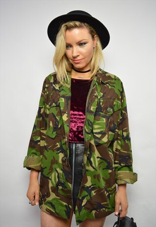 VINTAGE 90S ARMY GREEN CAMO MILITARY SHIRT PUNK ROCKER