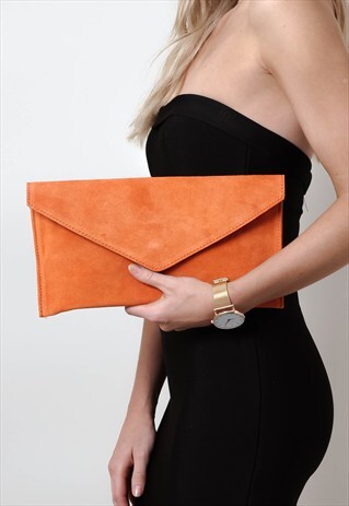 ORANGE SUEDE ENVELOPE CLUTCH BAG