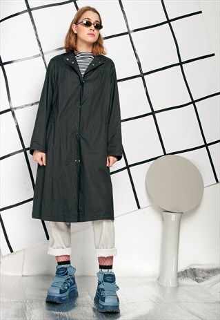 80S VINTAGE TRENCH COAT IN BLACK