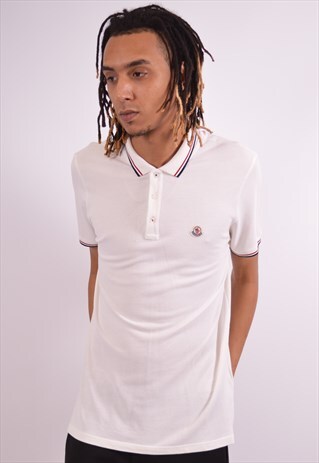 MONCLER MENS VINTAGE POLO SHIRT MEDIUM WHITE 90S