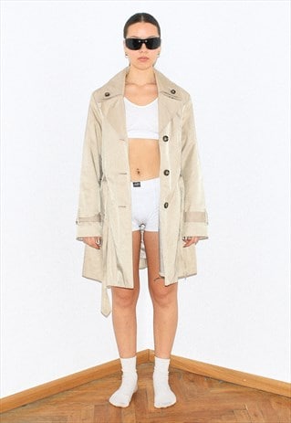 VINTAGE 00S DOUBLE-BREASTED TRENCH COAT IN BEIGE