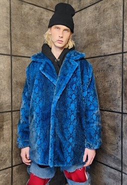 Fax fur snake coat handmade python fleece bomber in blue