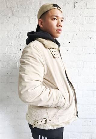 SHEARLING AVIATOR JACKET/COAT WITH FLEECE LINING