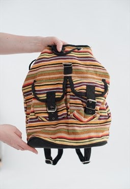 Vintage Y2k Hippie Colourful Backpack Rucksack in Stripe