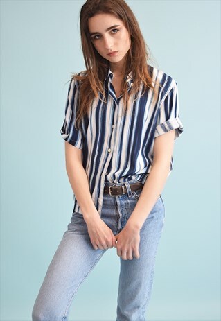90'S RETRO STRIPED OVERSIZED MOMS BLOUSE TOP