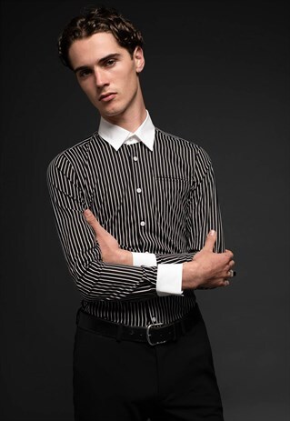 MENS BLACK & WHITE STRIPPED RETRO SHIRT