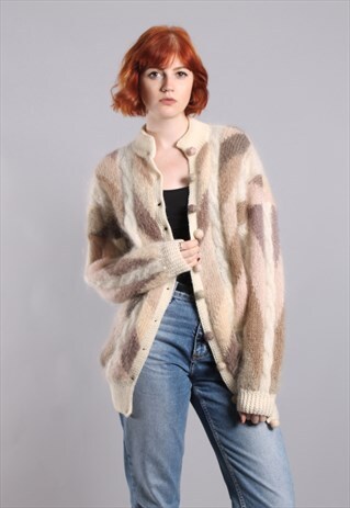 VINTAGE 80S FLUFFY CABLE KNIT OVERSIZE CARDIGAN