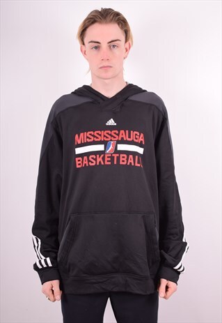 ADIDAS MENS VINTAGE HOODIE JUMPER LARGE BLACK 90S