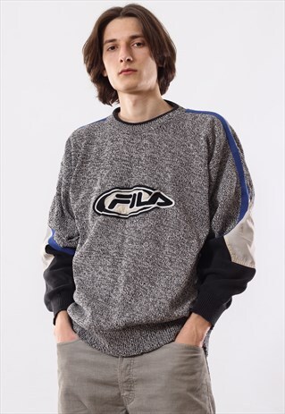 90'S VINTAGE MENS FILA BIG LOGO KNIT KNITTED SWEATER JUMPER