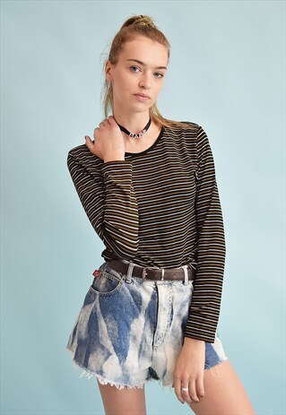 90'S RETRO GRUNGE STRIPED STRETCH TEEN TOP