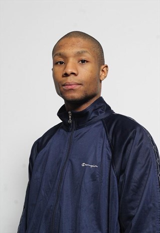 VINTAGE CHAMPION TAPE LOGO TRACK JACKET BLUE