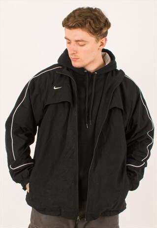 VINTAGE 90S BLACK NIKE WINDBREAKER JACKET XXL