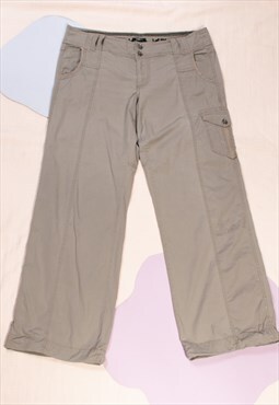 Vintage Cargo Trousers Y2K Wide-leg Flare Pants in Beige