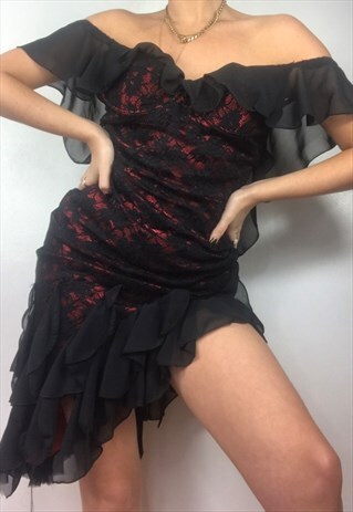 VINTAGE 90S CATWALK COLLECTION LONDON LACE BLACK DRESS