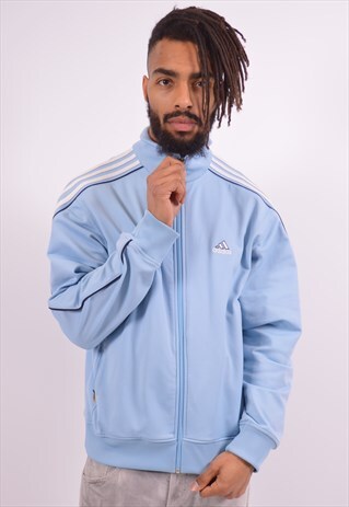 ADIDAS MENS VINTAGE TRACKSUIT TOP JACKET MEDIUM BLUE 90S