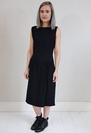 VINTAGE 60'S BLACK DROP WAIST SLEEVELESS DRESS