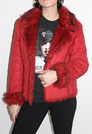 FAUX FUR SUEDE RED JACKET