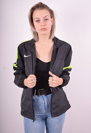 NIKE WOMENS VINTAGE TRACKSUIT TOP JACKET MEDIUM BLACK 90'S