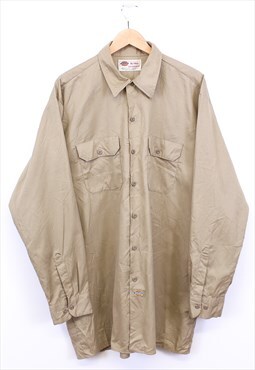Vintage Dickies Shirt Long Sleeve Collared Button Up Beige