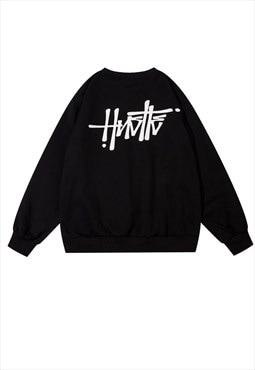 Skater sweatshirt hustle slogan jumper grunge top in black