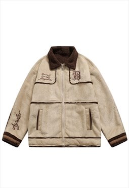 Winter fleece jacket padded coat waxed bomber aviator jacket